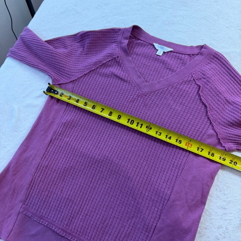 Time and Tru Waffle Knit Top Womens S Purple Good V-Neck Long Sleeve Thermal - Picture 3 of 9